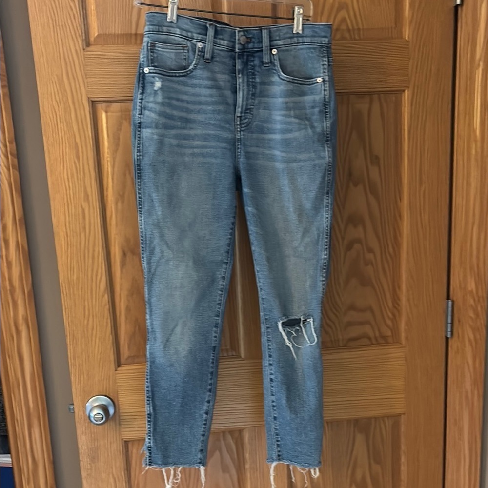 Madewell High Rise Blue Ankle Cropped Distressed Jeans